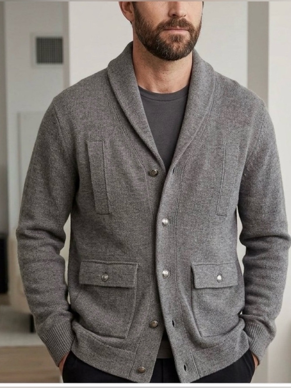 Banana Republic Men’s M Merino Wool Blend Shawl Collar Chunky Cardigan Sweater